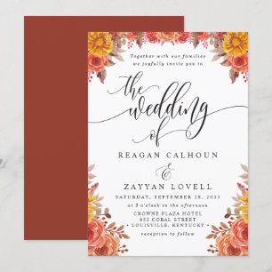 Rustic Fall Terracotta Floral Wedding Invitation