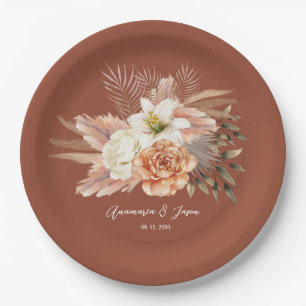Rustic Fall Terracotta Floral Wedding Paper Plate