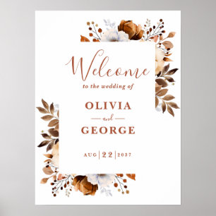 Rustic Fall Terracotta Floral Wedding Welcome Sign