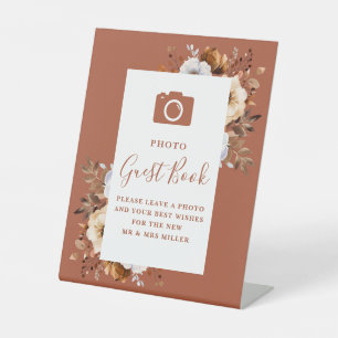 Rustic Fall Terracotta Photo Guest Book Wedding Pedestal Sign