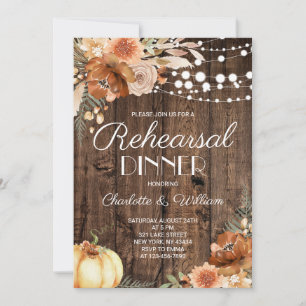 Rustic Fall Terracotta Pumpkin Rehearsal Dinner Invitation