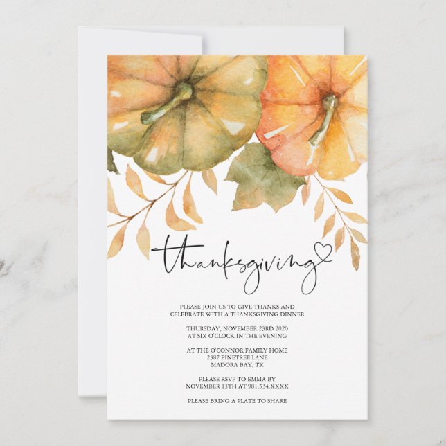 Rustic Fall Thanksgiving Dîner Invitation (Devant)