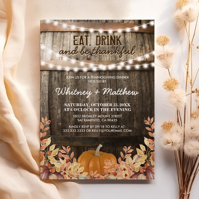 Rustic Fall Thanksgiving Dinner Paty Invitation (Creator Uploaded)