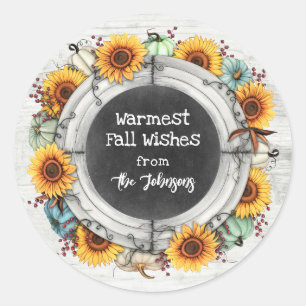 Rustic Fall Thanksgiving Sunflower Pumpkins Gift Classic Round Sticker