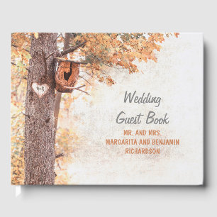 Rustic Fall Tree and Carved Heart Wedding Guest Book