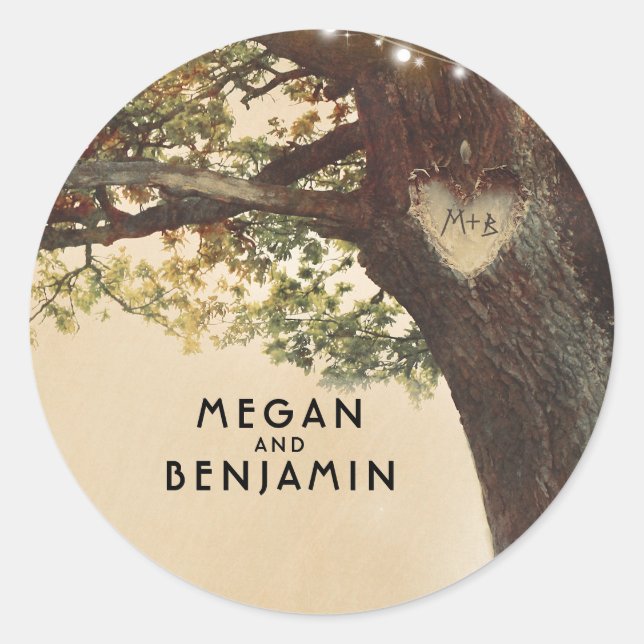 Rustic Fall Tree and String Lights Wedding Classic Round Sticker (Front)