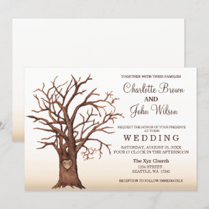 Rustic Fall Tree Carved Initial Wedding Invitation
