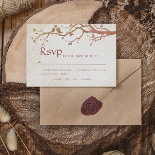Rustic Fall Tree Love Birds Vintage Wedding RSVP Card