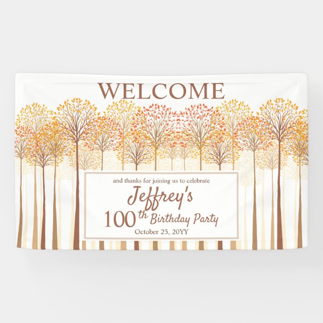 Rustic Fall Trees Terracotta 100th Birthday Party  Banner (Horizontal)