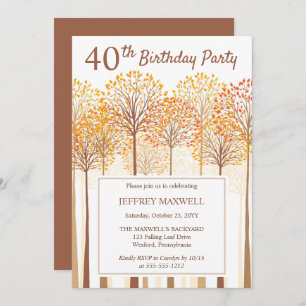 Rustic Fall Trees Terracotta 40th Birthday Party Invitation