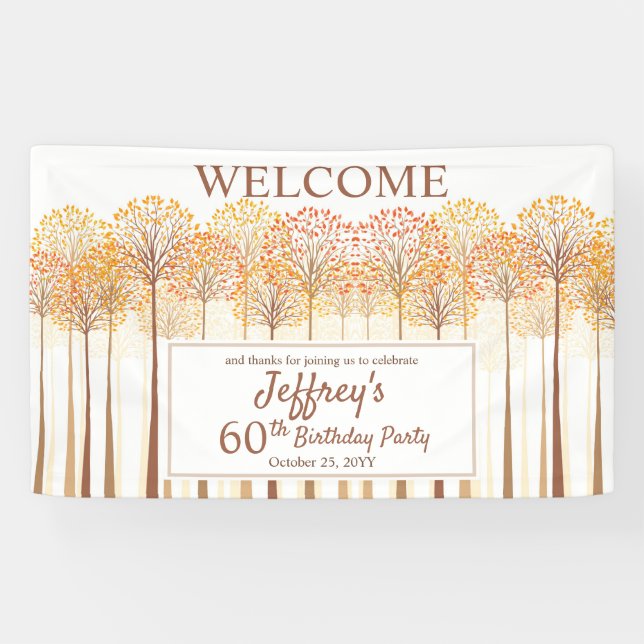 Rustic Fall Trees Terracotta 60th Birthday Party Banner (Horizontal)