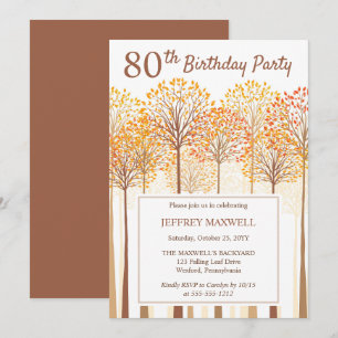 Rustic Fall Trees Terracotta 80th Birthday Party Invitation