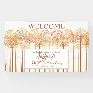 Rustic Fall Trees Terracotta 90th Birthday Party Banner