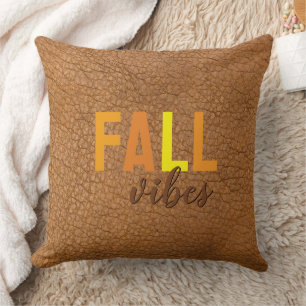 Rustic Fall Vibes Faux Brown Leather Throw Pillow