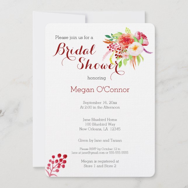 Rustic fall watercolor Bridal Shower Invitation (Front)