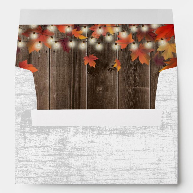 Rustic Fall Wedding Autumn Leaves Barn Wood Envelope (Back (Bottom))