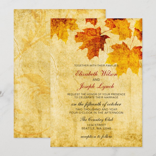 rustic fall wedding Invitation cards (Front/Back)