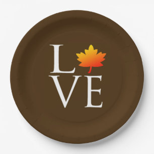 Rustic Fall Wedding Love Orange Maple Leaf Autumn Paper Plate