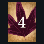 Rustic Fall Wedding Theme | Table Card Numbers<br><div class="desc">Here are custom table card numbers that you can personalize for your rustic fall wedding theme... Each card is designed with a unique hand painted autumn leaf atop of an old, worn out parchment paper texture. Many table numbers with different autumn coloured leaves are available in this rustic fall themed...</div>