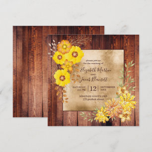 Rustic Fall Wedding Yellow Wild Roses Invitation