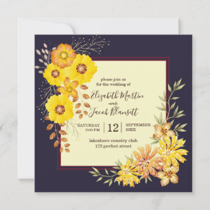 Rustic Fall Wedding Yellow Wild Roses, union blue Invitation