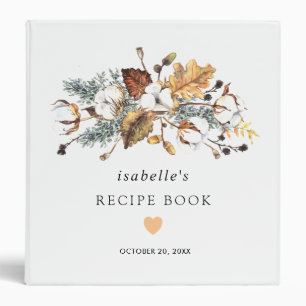 Rustic Fall White Floral Bridal Shower Recipe Book Binder