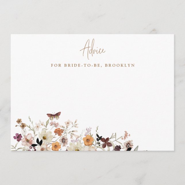 Rustic Fall Wild Flowers Bridal Shower Advice Card (Front)