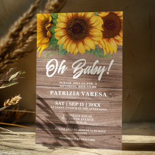 Rustic Fall Wooden Sunflower Oh Baby Shower Invitation