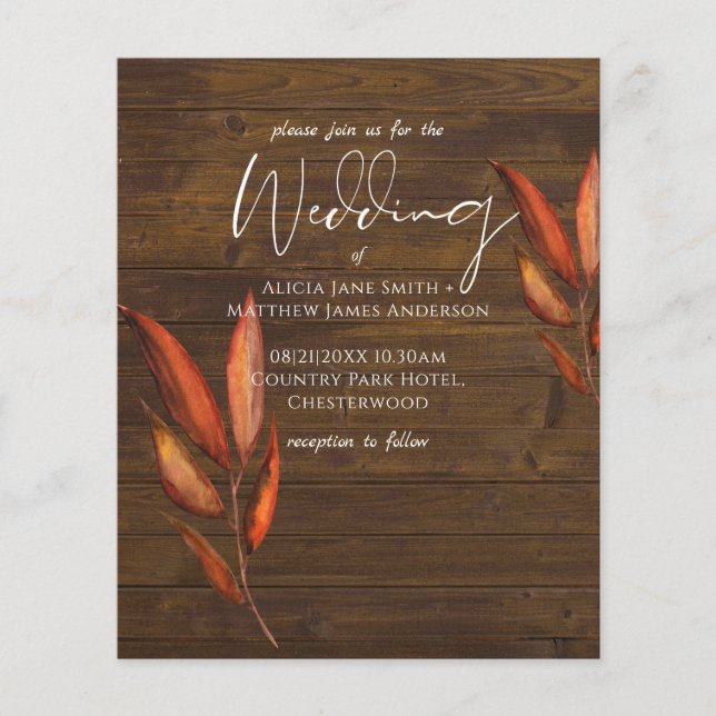 Rustic Fall WOODLAND Feuilles mariage Invitations (Devant)