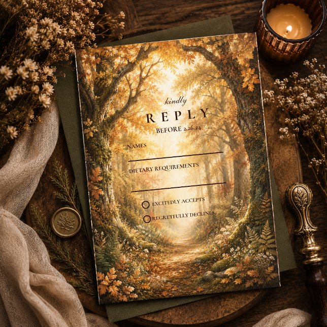 Rustic Fall Woodland Wedding RSVP Card (Creator Uploaded)