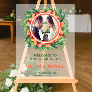 Rustic Fall Wreath Photo Wedding Welcome Frosted Acrylic Sign