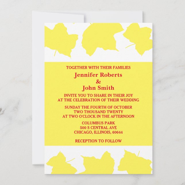 Rustic Fall Yellow Maple Leaf Colourful Boho 2024 Invitation (Front)