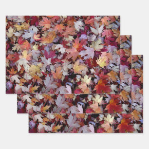 Rustic Fallen Autumn Tree Leaves Pattern Wrapping Paper Sheet