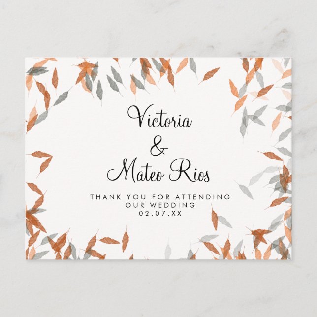 Rustic Falling Leaf Pampas Floating Thank You Postcard (Front)