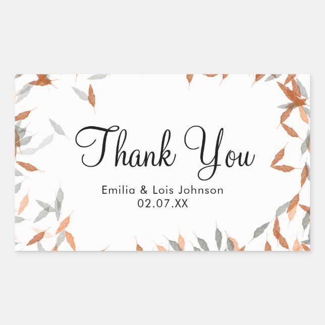 Rustic Falling Leaf Pampas Floating Thank You Sticker (Front)