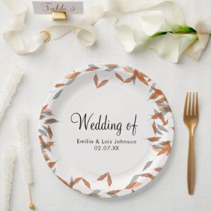 Rustic Falling Leaf Pampas Floating Wedding  Paper Plate