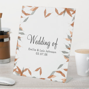 Rustic Falling Leaf Pampas Floating Wedding Pedestal Sign