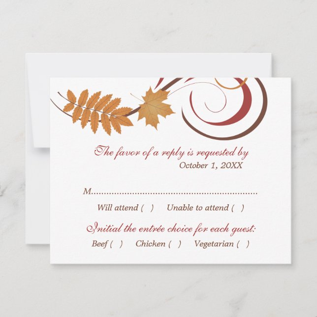 Rustic Falling Leaves Autumn Wedding RSVP Card (Front)