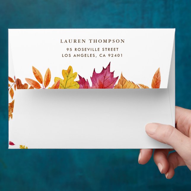 Rustic Falling Leaves Garland Autumn Wedding Envelope (Hand)