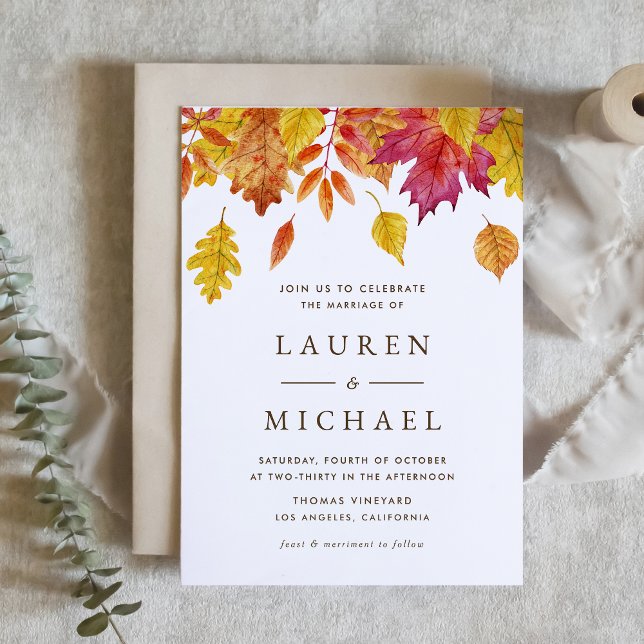 Rustic Falling Leaves Garland Autumn Wedding Invitation (Creator Uploaded)