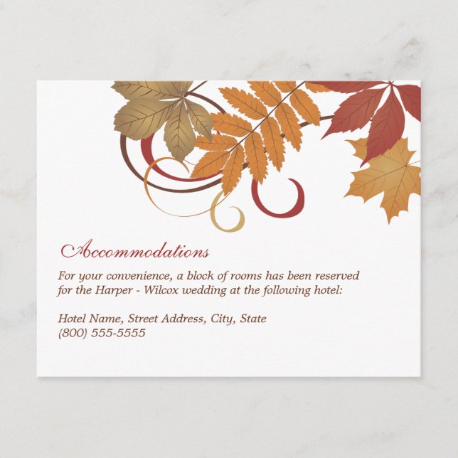 Rustic Falling Leaves Wedding Accommodations Enclosure Card (Front)