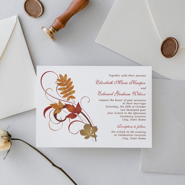 Rustic Falling Leaves Wedding Invitation (Creator Uploaded)