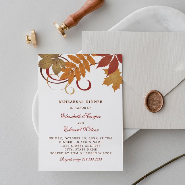 Rustic Falling Leaves Wedding Rehearsal Dinner Invitation (Creator Uploaded)