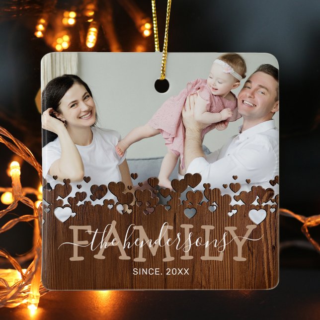 Rustic Family 2 Photo Christmas Ceramic Ornament (Creator Uploaded)