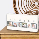 Rustic FAMILY 6 Picture Grid Natural Off White Wooden Box Sign<br><div class="desc">Distressed wooden box sign personalized with your family photos. The photo template is set up for you to add 6 of your favourite pictures, which are displayed in square format in a simple, strip style, photo collage. Above your pictures, the word "FAMILY" is lettered in modern typography. This smart and...</div>