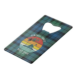 Rustic Family Beach House Palm Trees Custom Tartan Credit Card Bottle Opener