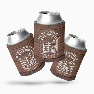 Rustic Family Cabin Dark Wood Personalized Can Cooler