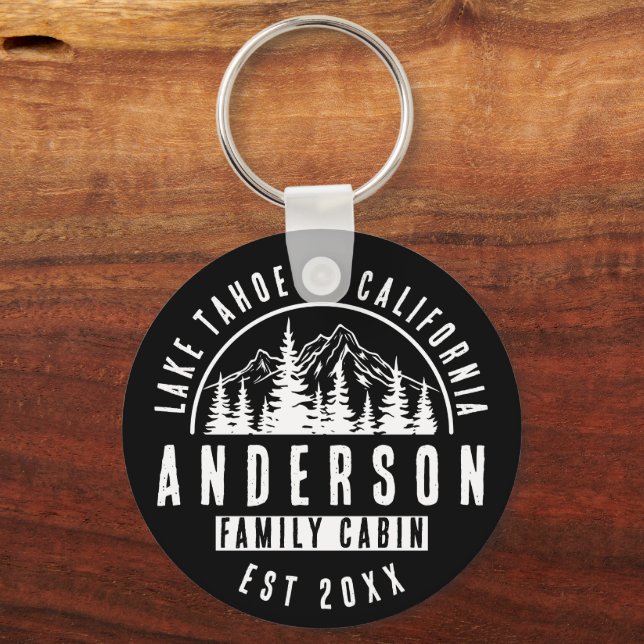 Rustic Family Cabin Mountain Lodge | Black  Keychain (Back)