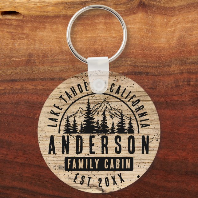 Rustic Family Cabin Mountain Lodge | Wood Effect  Keychain (Back)