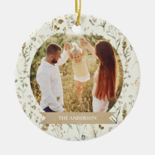 Rustic Family Christmas Photo Collage Ceramic Ornament